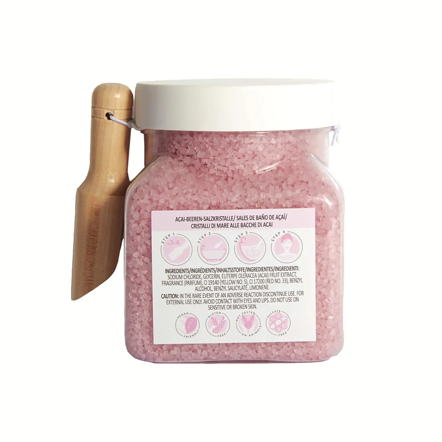 Vegan Sunday Rain bath crystals with acai berry extract and natural sea salts create a relaxing and nourishing bath experience.