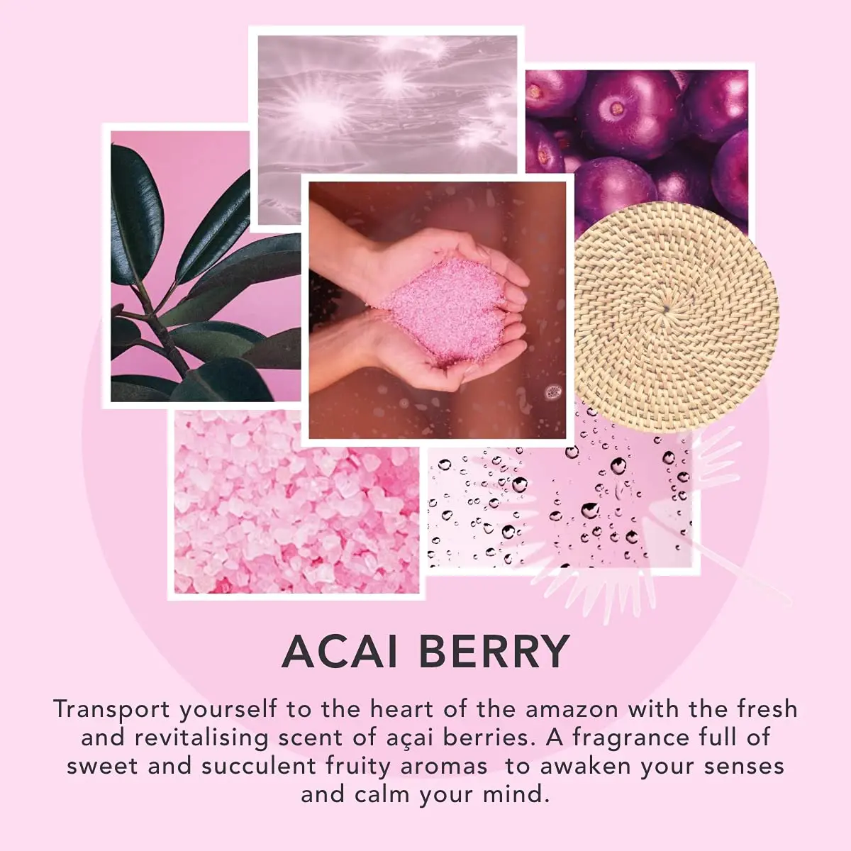 Vegan Sunday Rain bath crystals with acai berry extract and natural sea salts create a relaxing and nourishing bath experience.