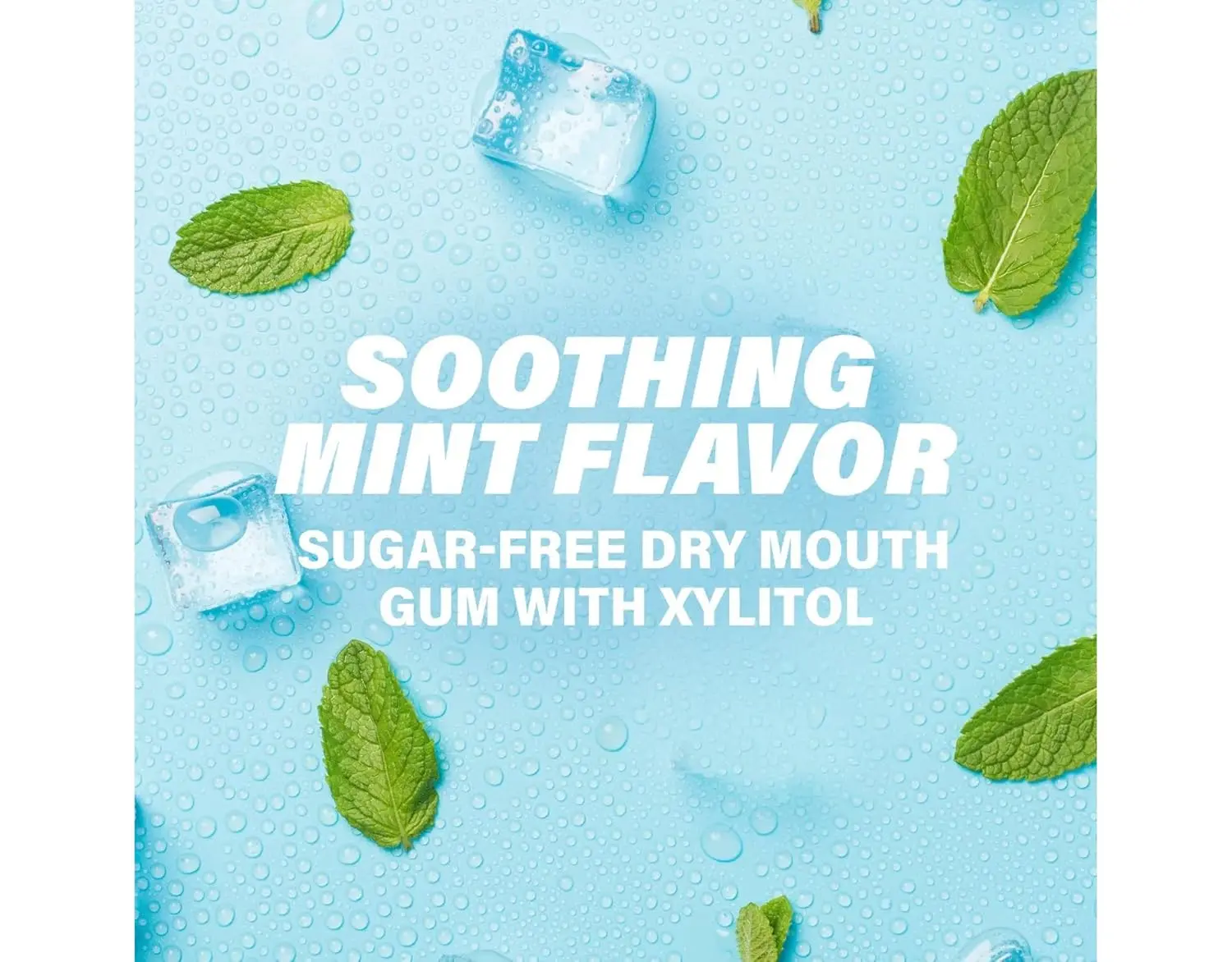 Two packs of sugar-free ACT Dry Mouth Moisturizing Gum in soothing mint flavor that contains Xylitol to relieve dry mouth, freshen breath, and stimulate saliva production.