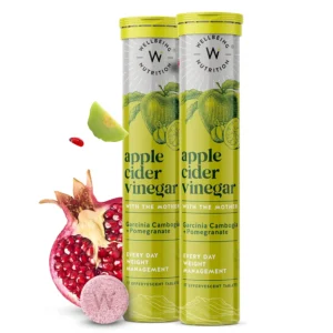 Wellbeing Nutrition apple cider vinegar effervescent tablets with garcinia cambogia and pomegranate for gut health, digestion support and boosted metabolism.