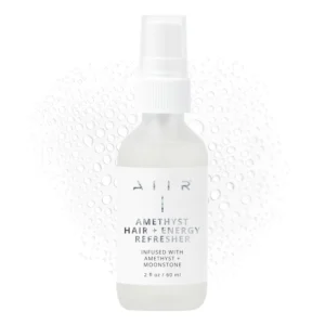 AIIR Amethyst hair and energy refresher spray with rose water, moonstone and amethyst provides a soothing boost of freshness for hair and body, while taming frizz and inspiring positive energy.