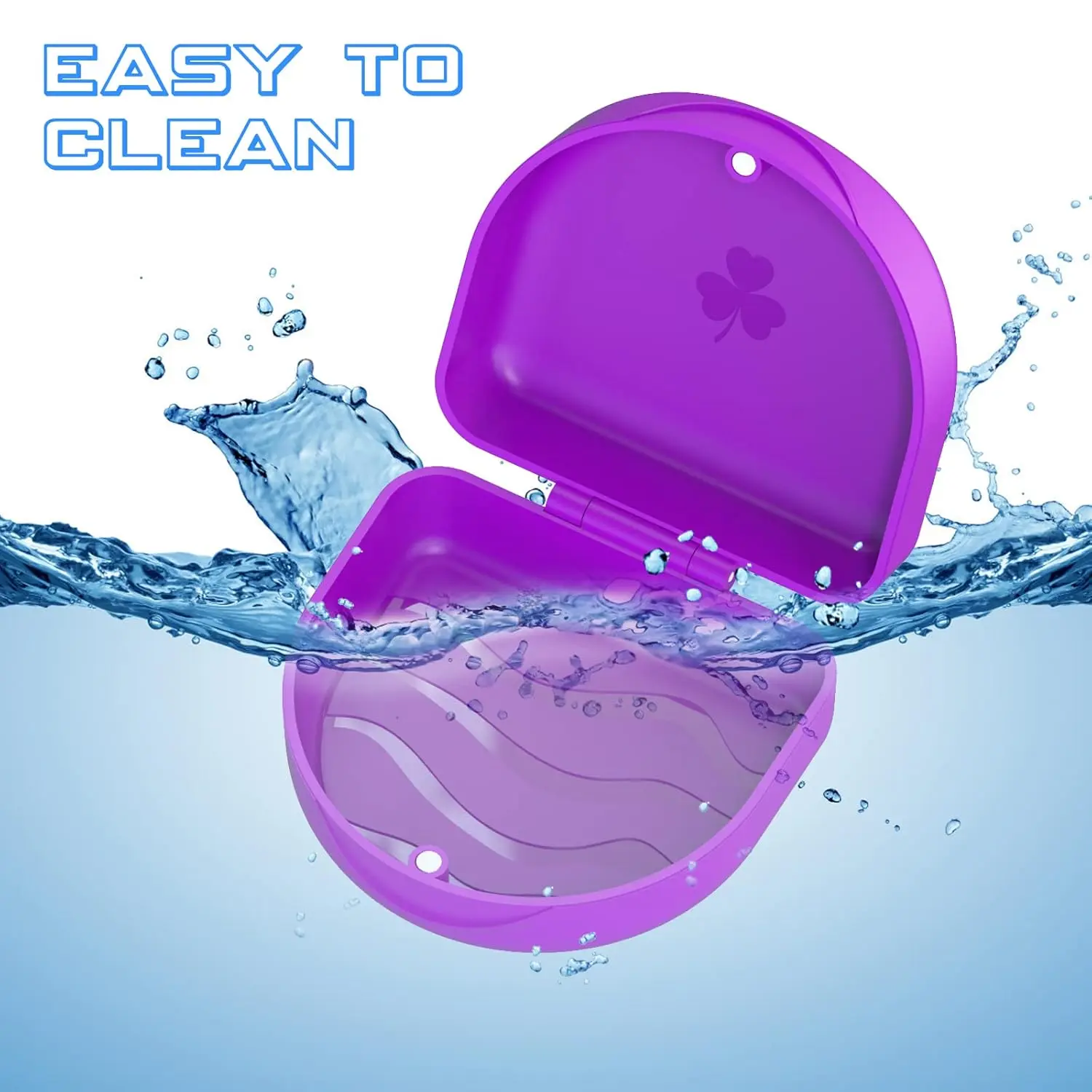 Purple ARGOMAX aligner case, a slim and hygienic orthodontic retainer box with a magnetic clasp, safely protects Invisalign aligners and braces.