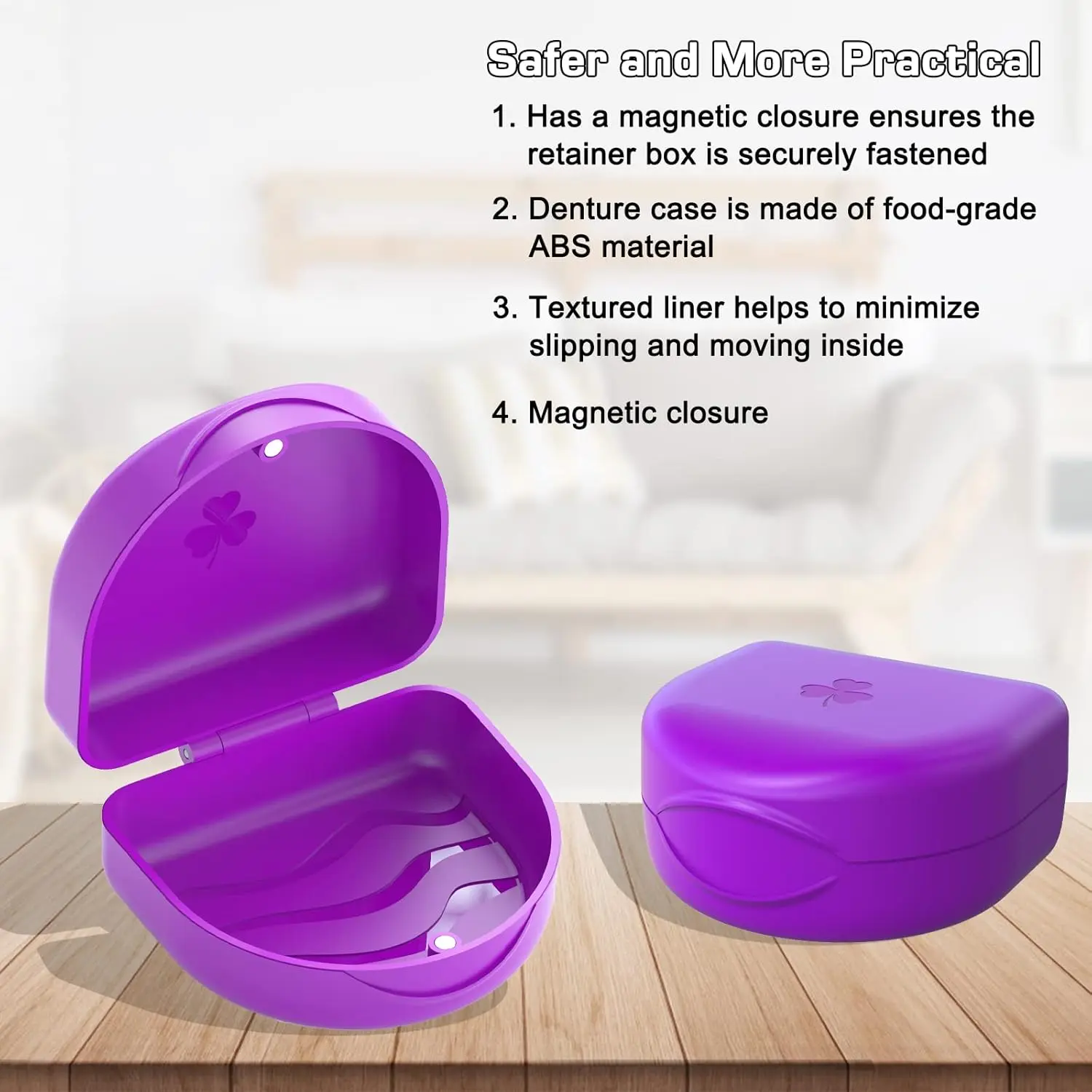 Purple ARGOMAX aligner case, a slim and hygienic orthodontic retainer box with a magnetic clasp, safely protects Invisalign aligners and braces.