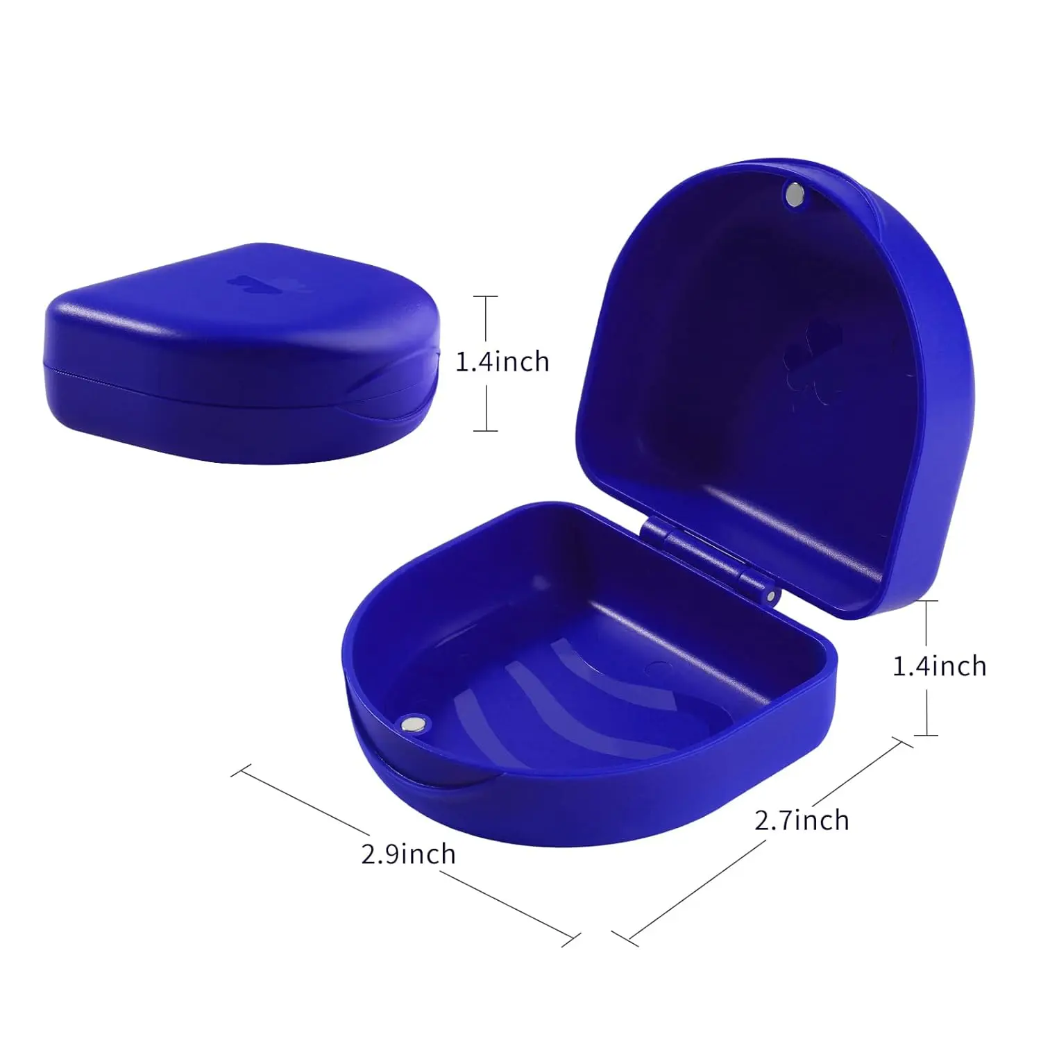 Dark blue ARGOMAX aligner case with magnetic clasp, a slim and hygienic container for safely storing orthodontic aligners or retainers, protecting them from damage and unsanitary conditions.