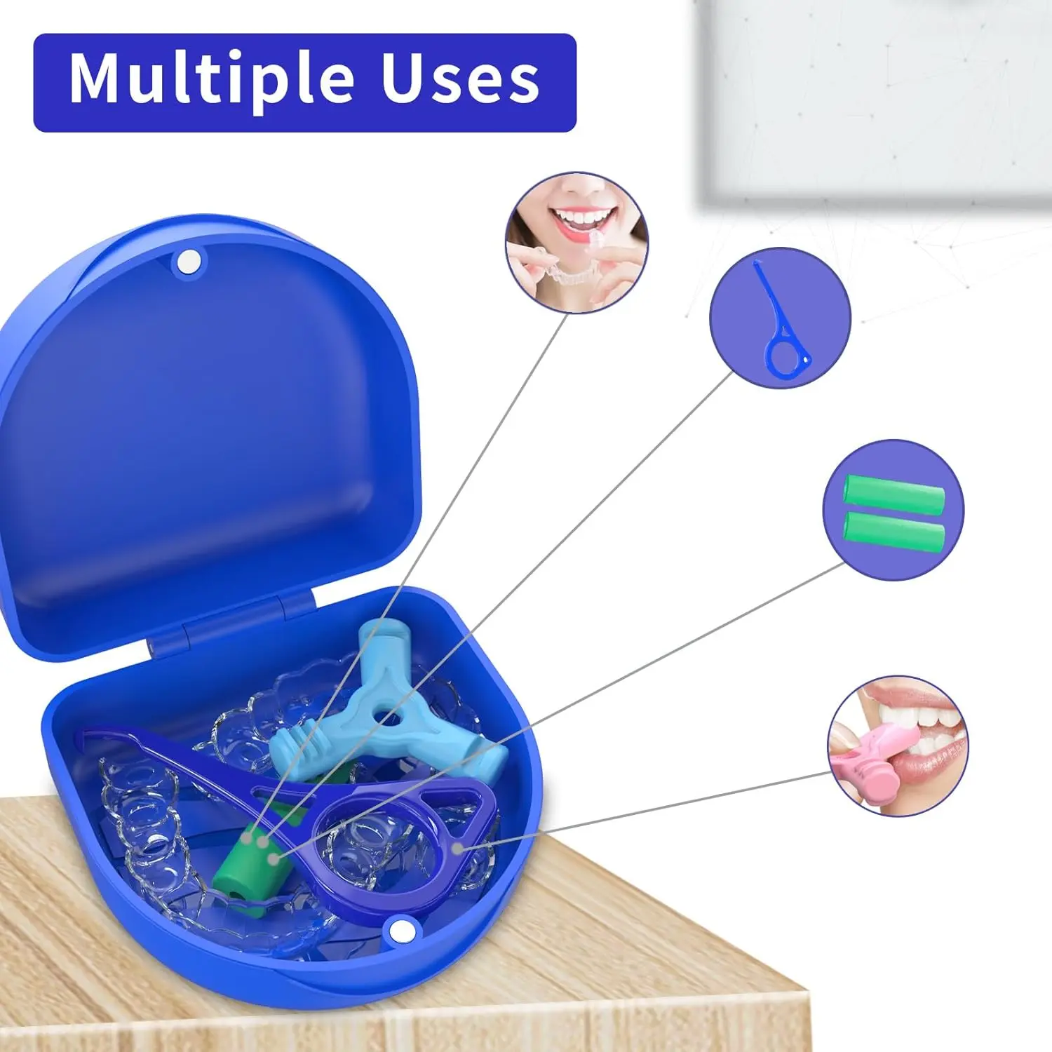 Dark blue ARGOMAX aligner case with magnetic clasp, a slim and hygienic container for safely storing orthodontic aligners or retainers, protecting them from damage and unsanitary conditions.