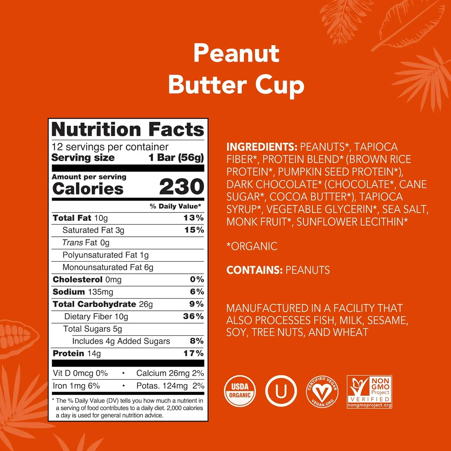 Box of 12 ALOHA organic peanut butter cup plant based protein bars that are vegan, gluten-free, low in sugar, and made with real whole food ingredients for a healthy lifestyle.