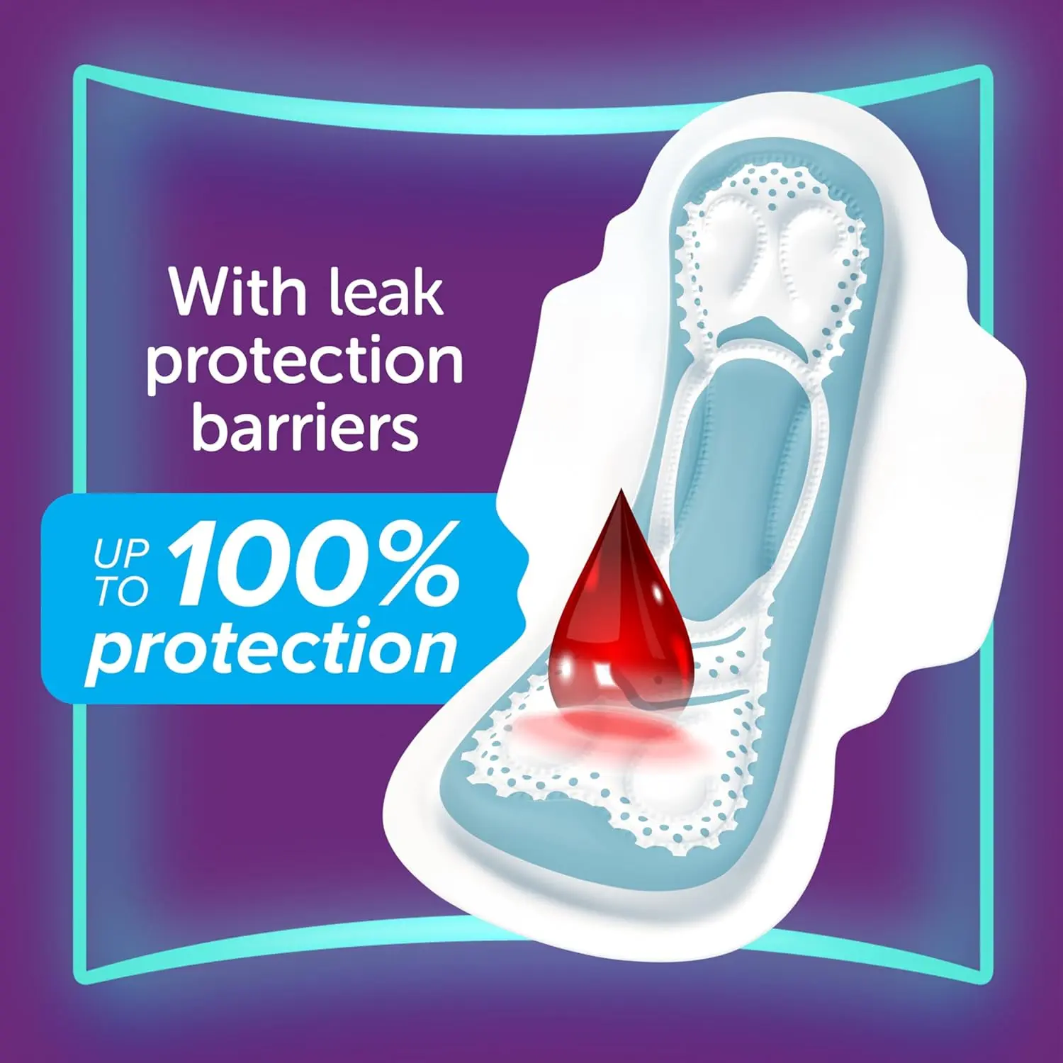 Always Cool & Dry Maxi Thick Large Sanitary Pads with Wings provide up to 100% dryness and comfort with anti-leakage barriers.