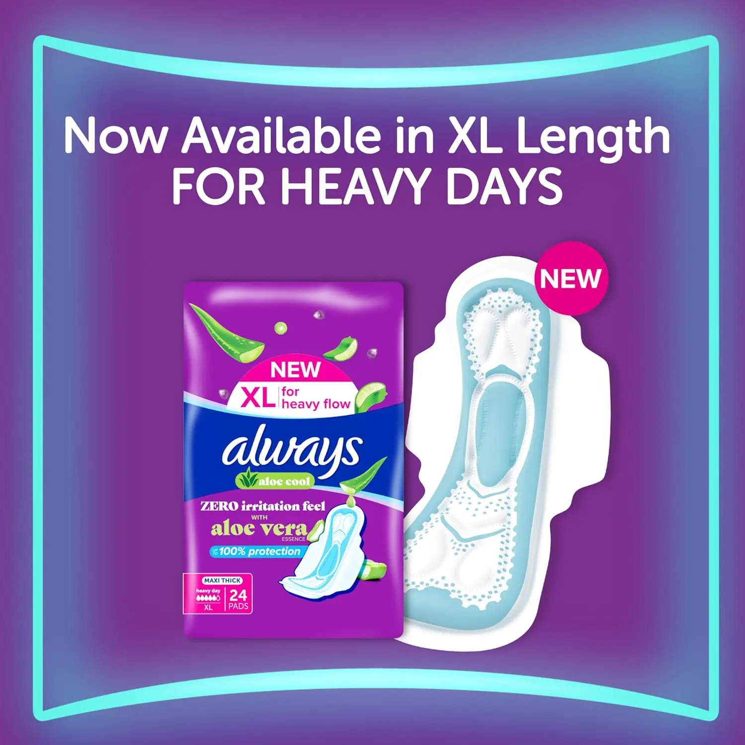 Always Cool & Dry Maxi Thick Large Sanitary Pads with Wings provide up to 100% dryness and comfort with anti-leakage barriers.