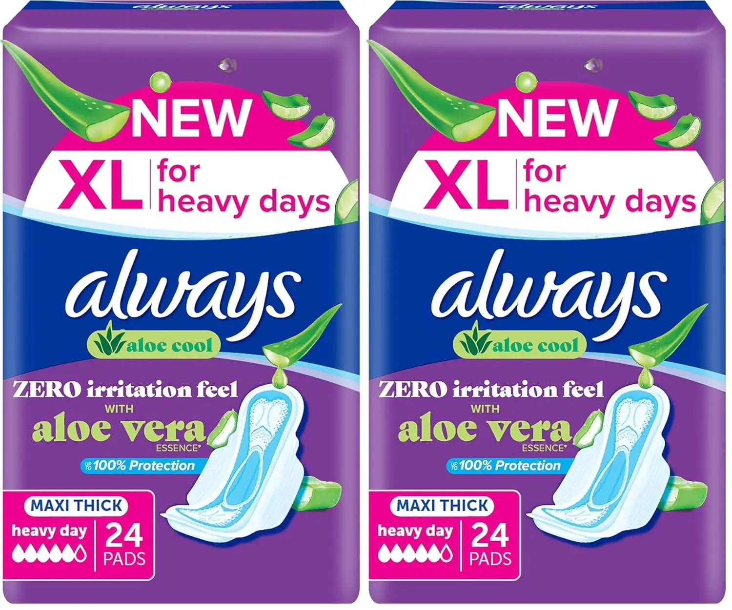 Always Cool & Dry Maxi Thick Large Sanitary Pads with Wings provide up to 100% dryness and comfort with anti-leakage barriers.