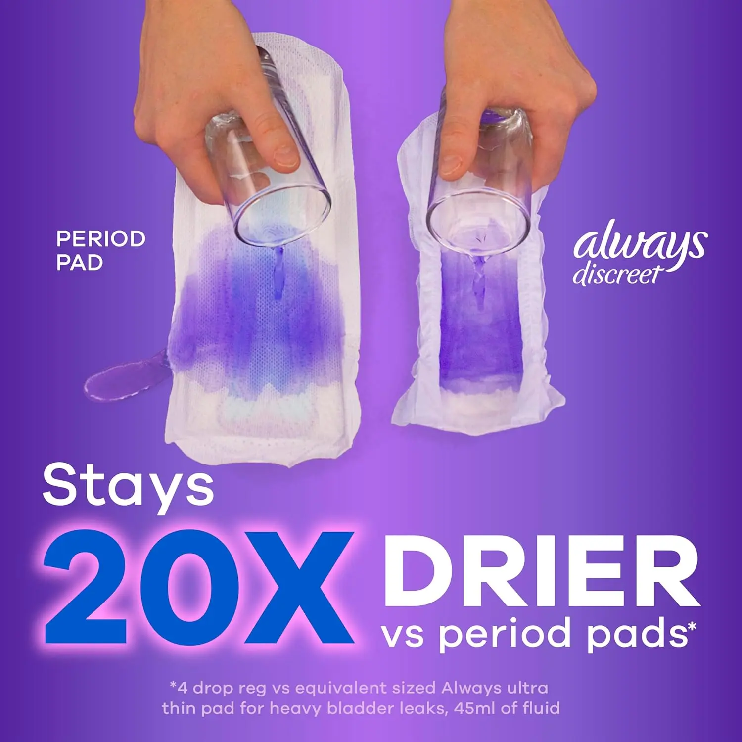 This image shows Always Discreet incontinence pads for women, size 4, offering moderate absorbency and odor control for bladder leak protection.