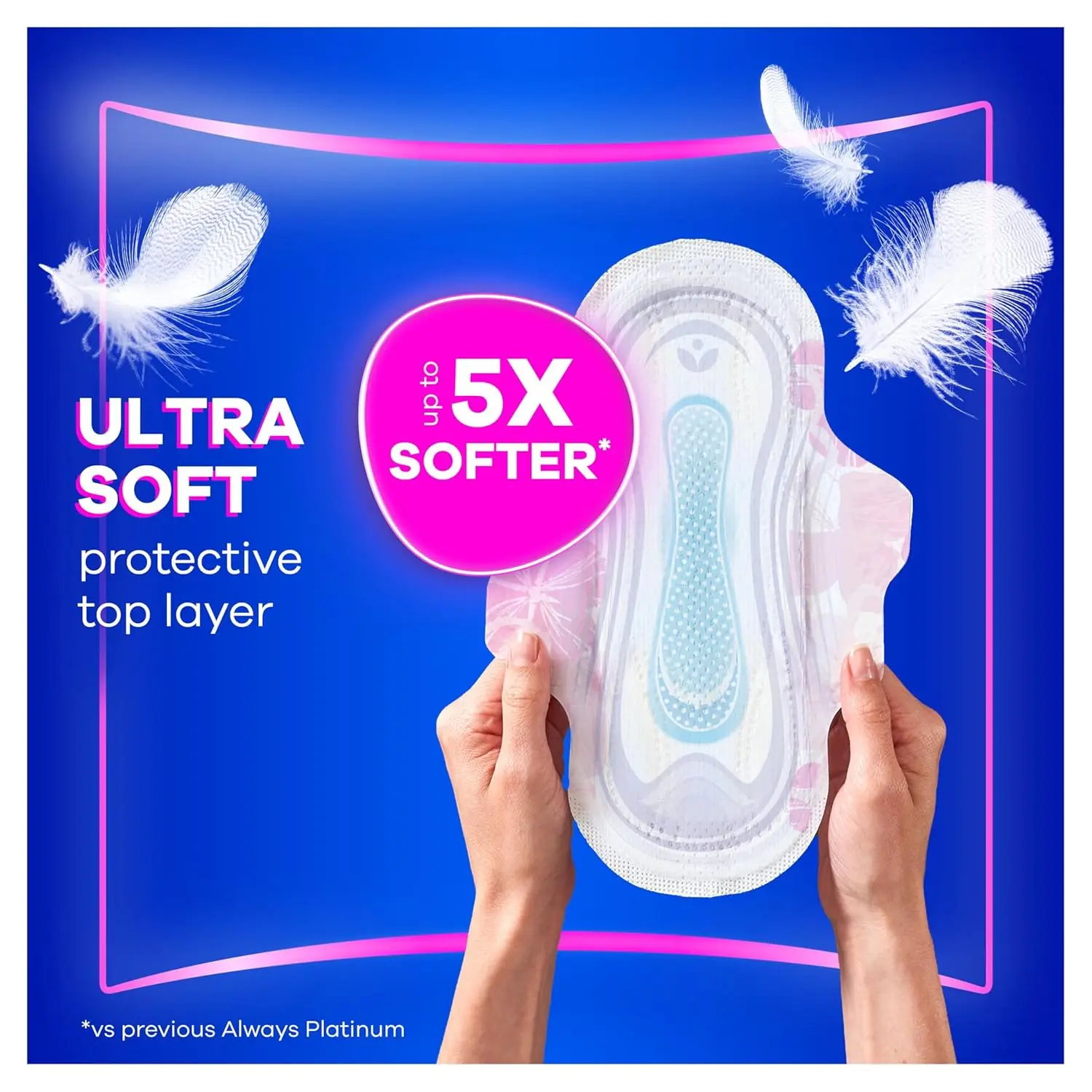 Always Platinum Normal sanitary pads with wings, offering comfort, protection, and odour neutralisation in a dermatologically tested design.