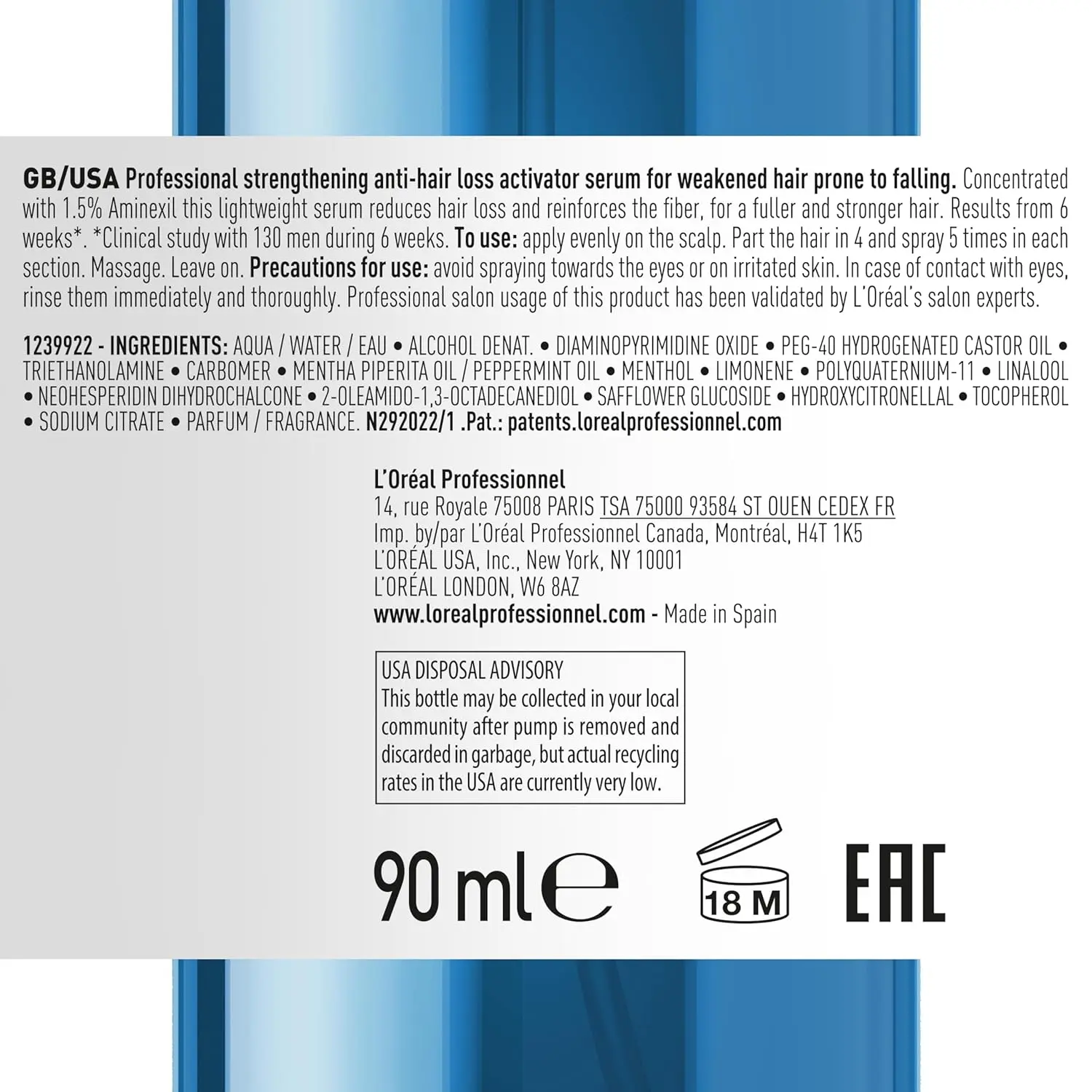 L'Oréal Professionnel Aminexil Advanced serum helps reduce hair loss and strengthens weakened hair prone to falling, thanks to its concentrated 1.5% Aminexil formula.
