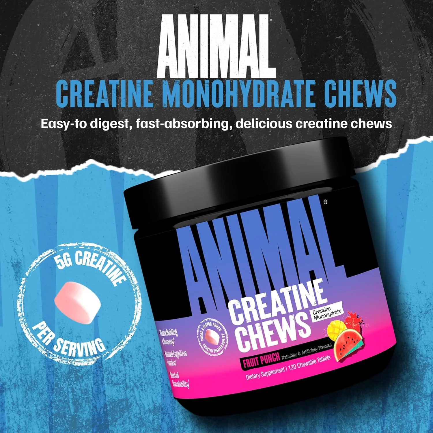 Animal Creatine Chews - Enhanced Absorption, Fruit Punch - Image 2