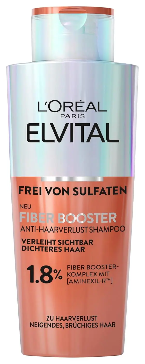 L'Oréal Elvital anti-hair loss shampoo strengthens hair fibers, reduces breakage, and promotes thicker, stronger hair with Aminexil-R.