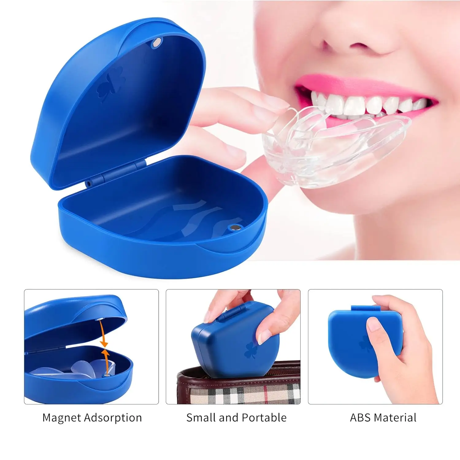 The blue ARGOMAX aligner case provides a safe and hygienic space for storing Invisalign aligners and retainers, made from durable, food-grade thermoplastic material.
