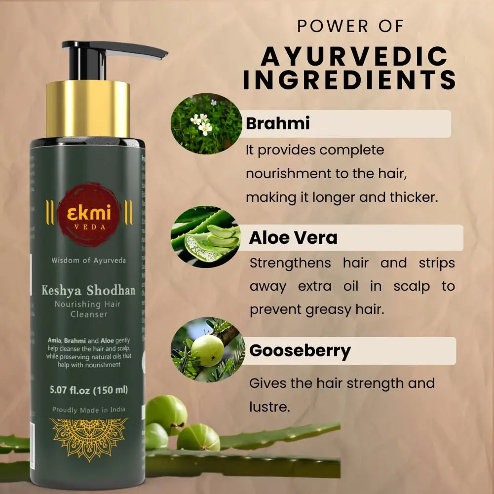 This is an Ayurvedic hair growth shampoo with rosemary, reetha, shikakai, bhringraj, and amla to control hair loss and thicken hair.
