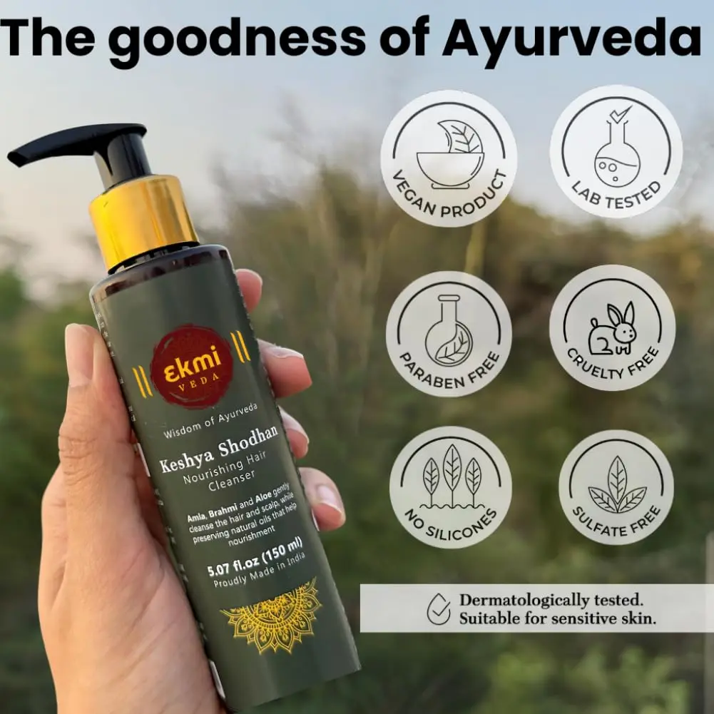 This is an Ayurvedic hair growth shampoo with rosemary, reetha, shikakai, bhringraj, and amla to control hair loss and thicken hair.