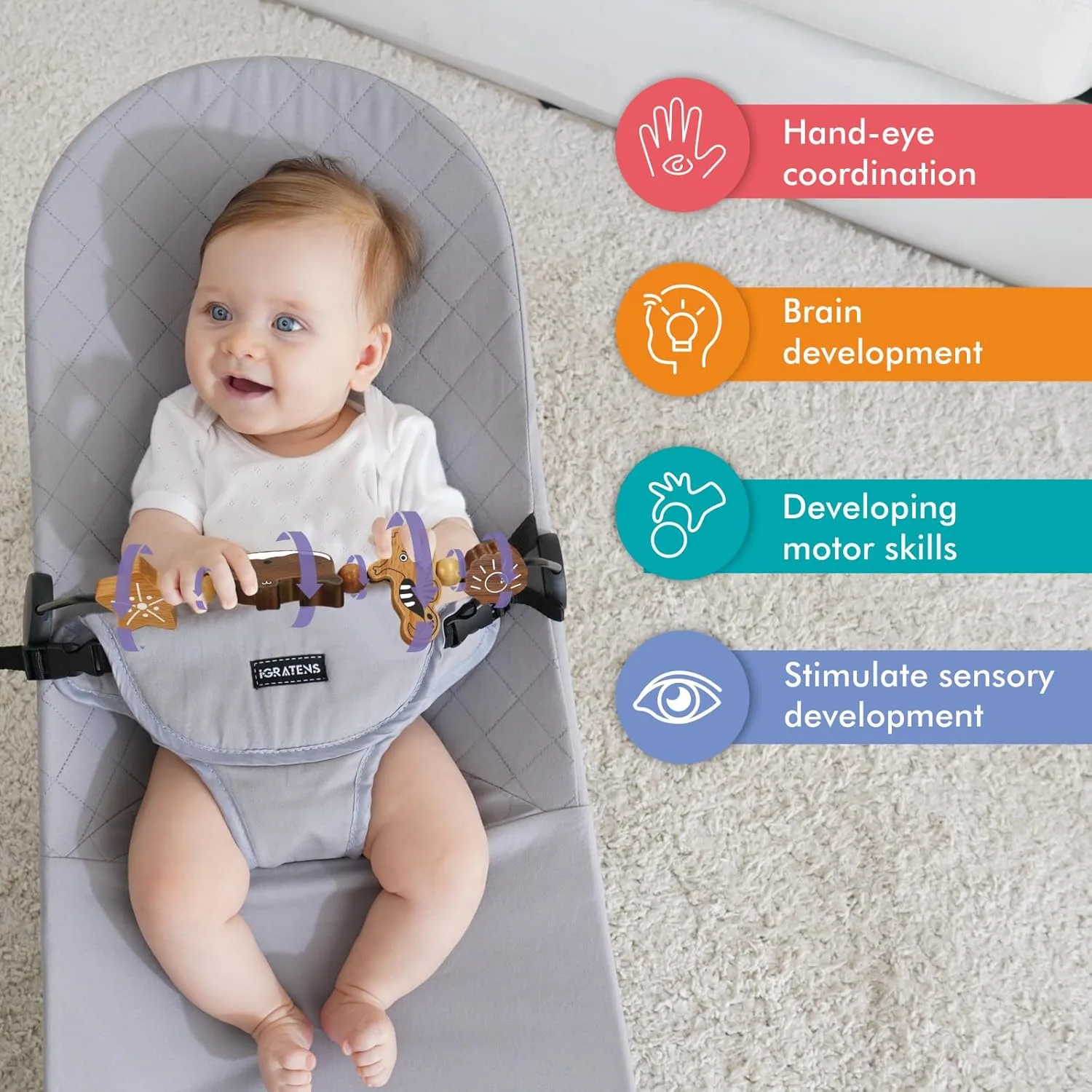 Baby Bouncer Toy Bar Wooden - Fits BabyBjorn Bouncer - Image 2