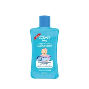 Cosmo Baby bubble bath with almond oil and chamomile creates rich, long-lasting bubbles while gently nourishing sensitive skin.