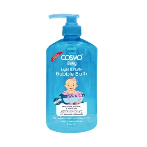 Cosmo Baby bubble bath creates rich, long-lasting bubbles while gently nourishing sensitive skin with almond oil and chamomile.