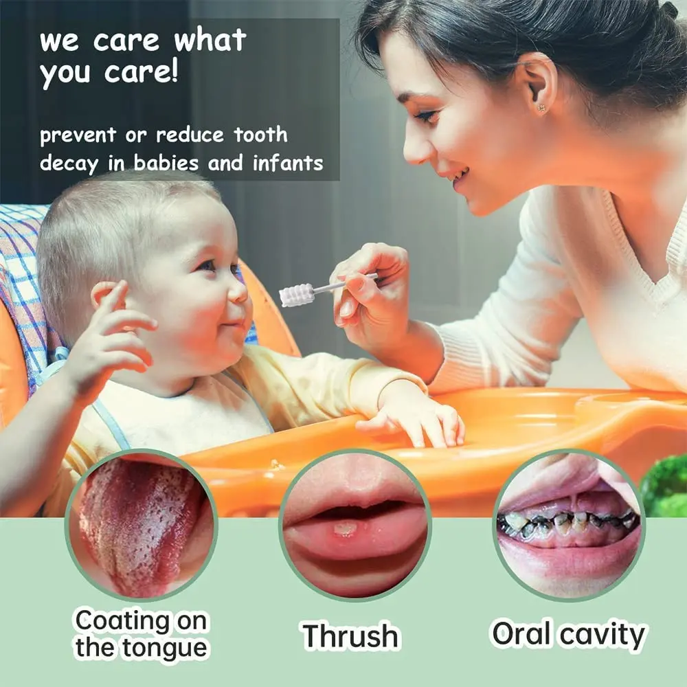 A baby tongue cleaner made of soft, medical-grade cotton gauze effectively removes milk stains and keeps the newborn's mouth clean.