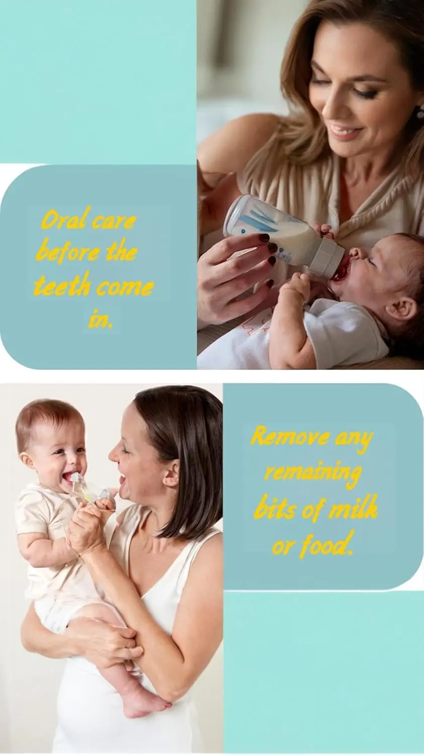 Thirty individually wrapped disposable baby toothbrushes for gentle oral cleaning of newborns and infants to remove milk stains and massage gums.