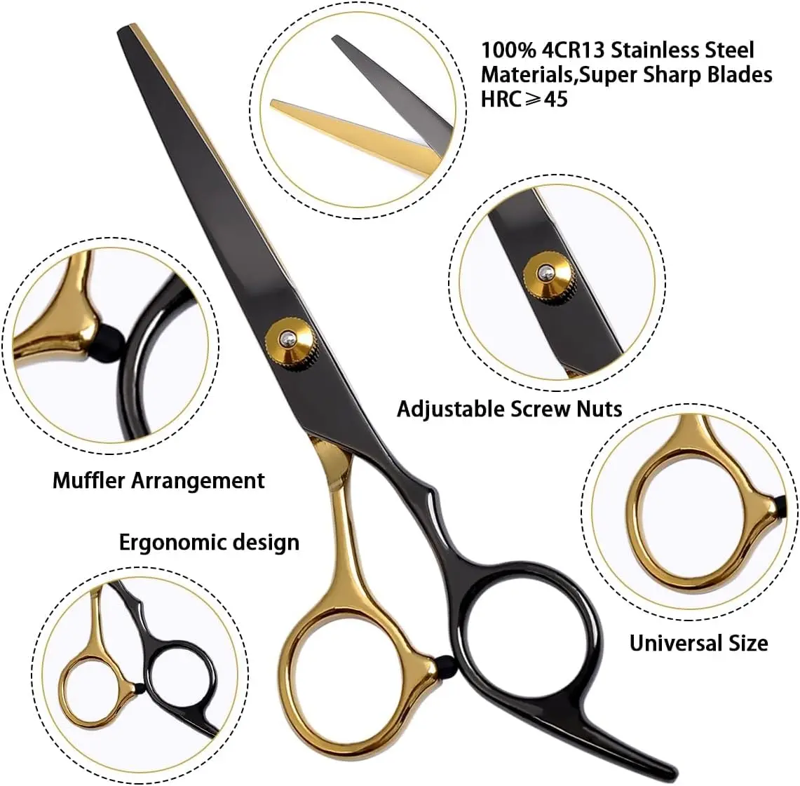 A pair of professional barber shears for hair cutting and thinning, suitable for both men and women.