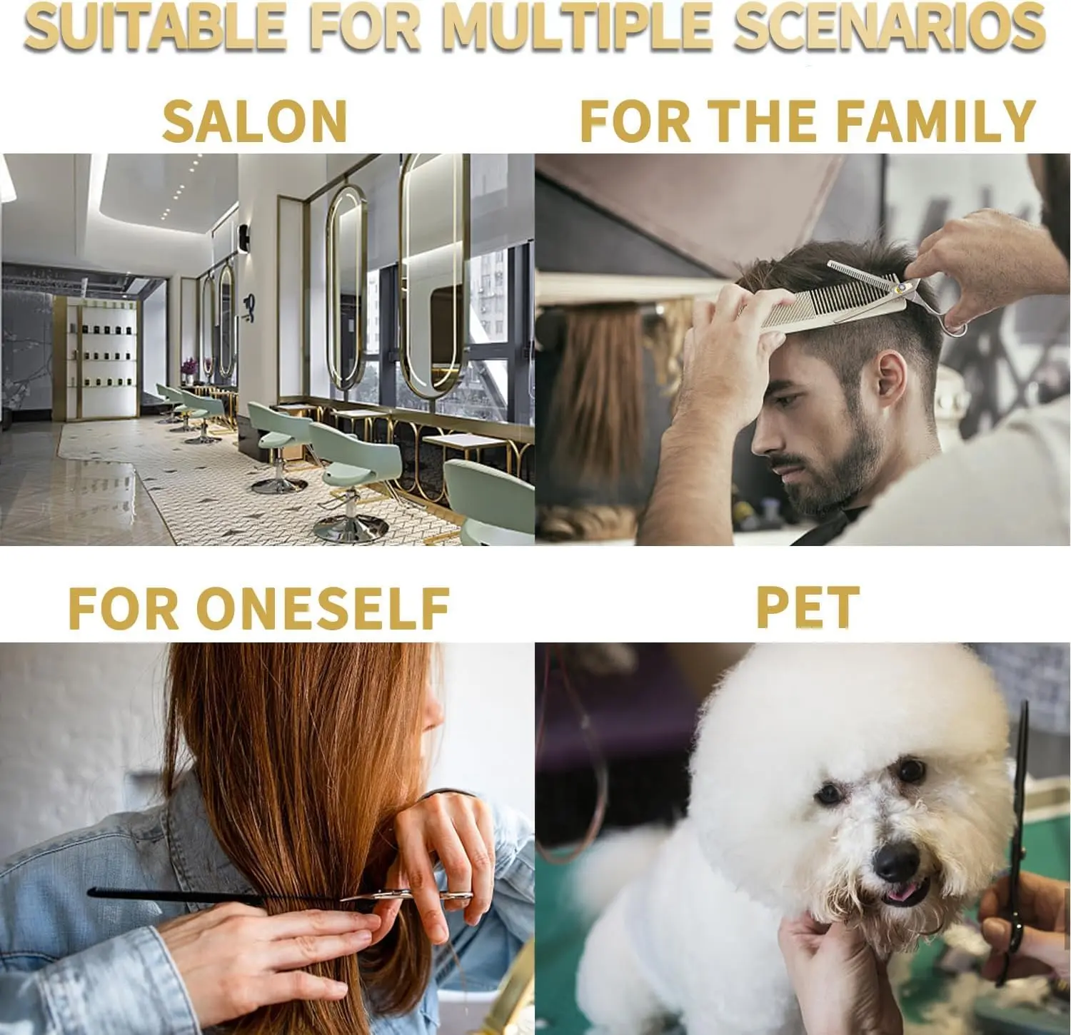 A pair of professional barber shears for hair cutting and thinning, suitable for both men and women.