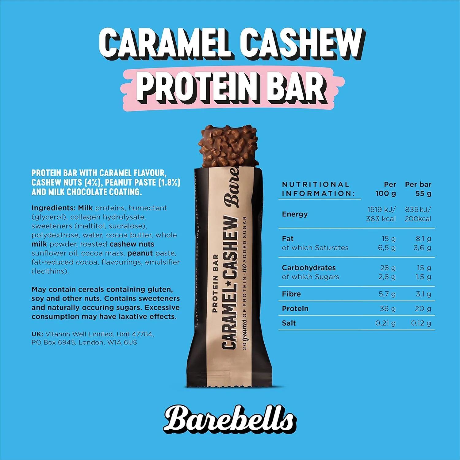 Barebells Protein Bar - Caramel Cashew, Low Sugar - Image 2