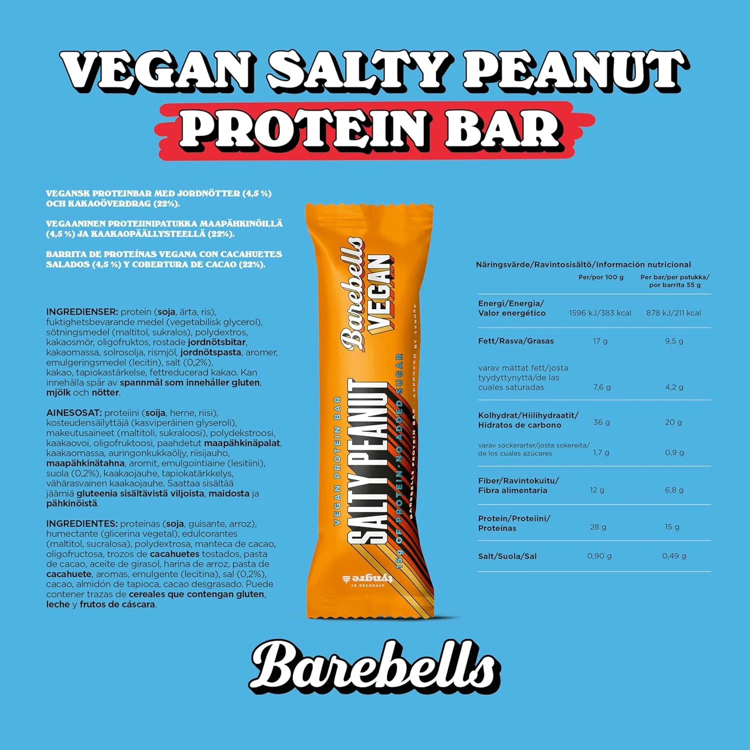 Barebells Vegan Protein Bar Salty Peanut - 15g Protein - Image 7