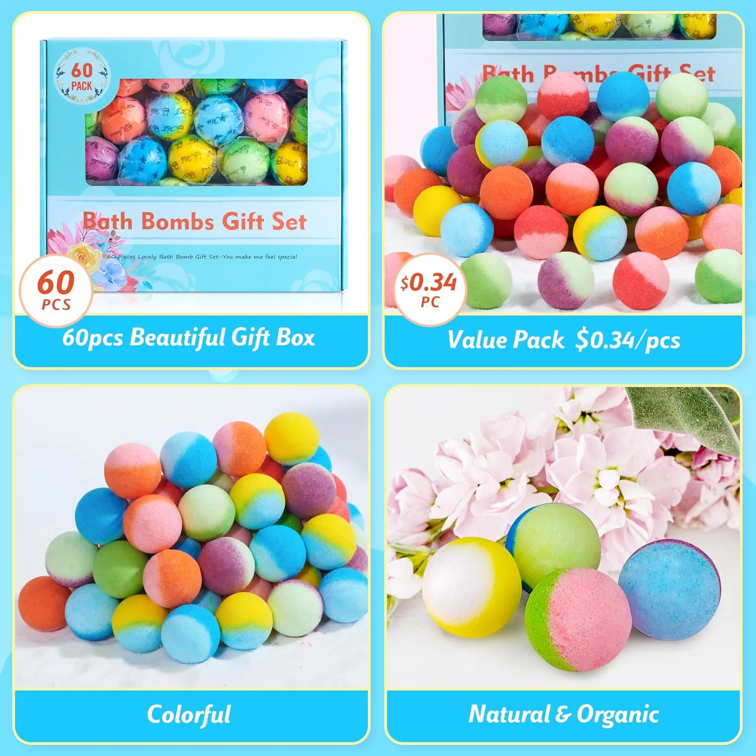 60 Bath Bombs Set Christmas Gifts for Women Kids - Image 2