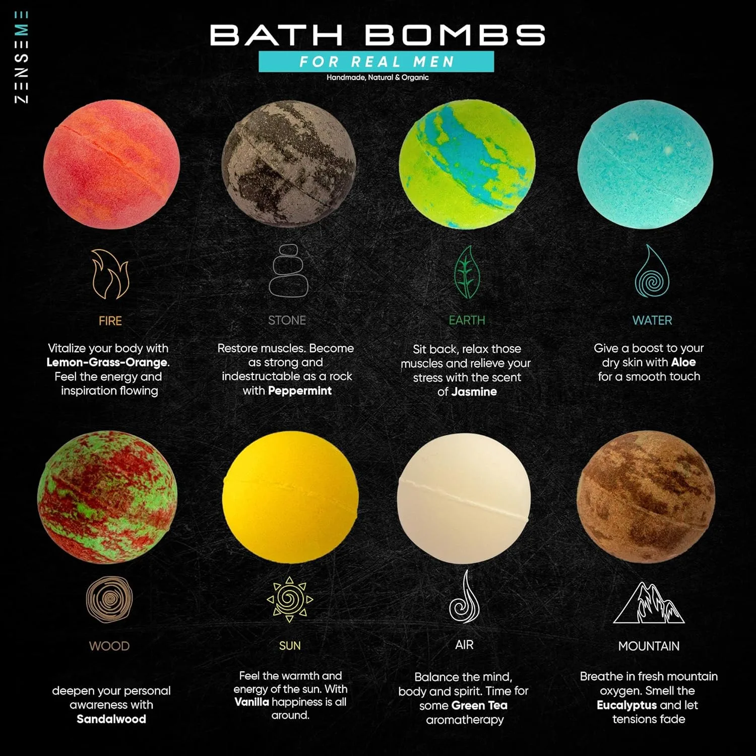 Bath Bombs for Men Gift Set, 8 Aromatherapy Scents - Image 2