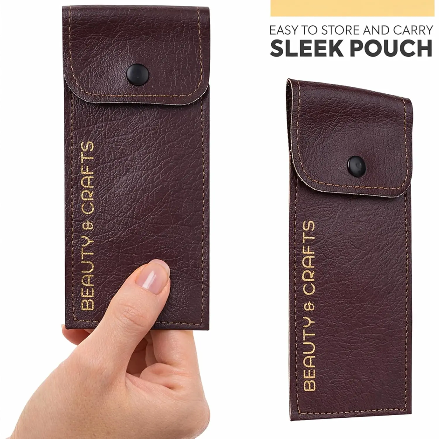 This beard and mustache grooming kit features premium German steel scissors, two combs, and a travel pouch for precise facial hair trimming and styling.