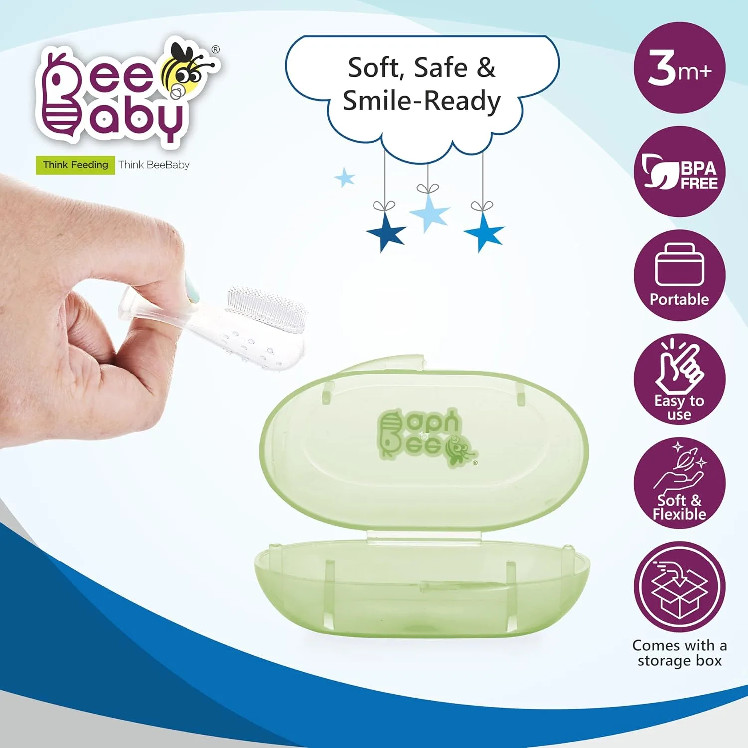 Beebaby Finger Brush - Silicone, BPA-Free, Green - Image 2