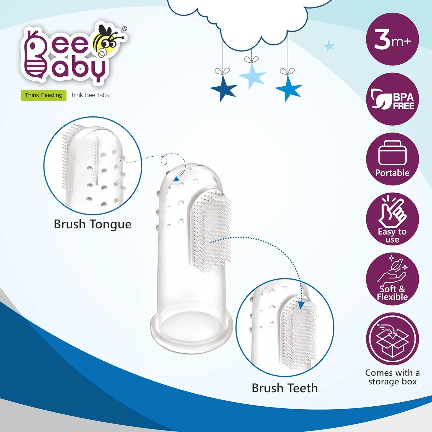 Beebaby Finger Brush - Silicone, BPA-Free, Green - Image 3