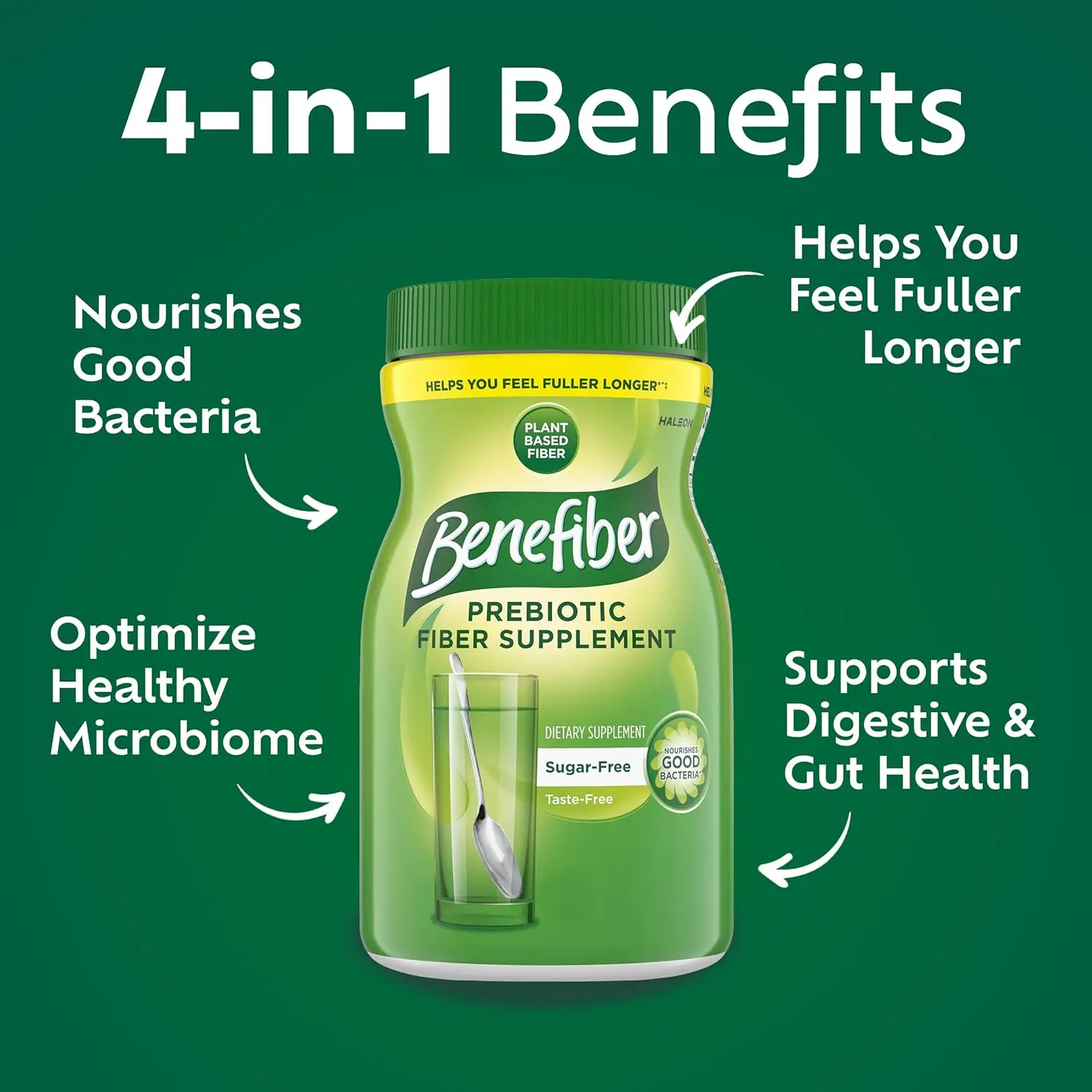 Benefiber unflavored prebiotic fiber supplement powder promotes daily digestive health.