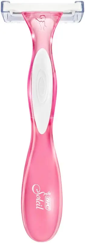 A pack of Bic Soleil Scent disposable razors for women with triple blades, lubricating strip with vitamin E, and fixed head for a close shave.