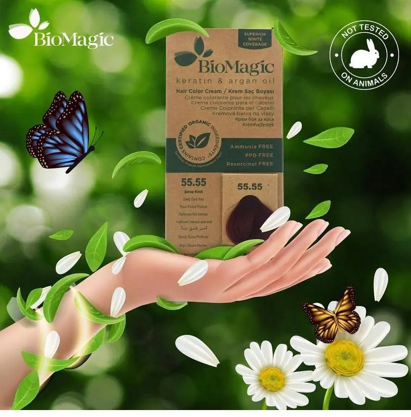 Tube of Biomagic 3/00 dark brown hair color for a chemical-free hair dyeing experience.