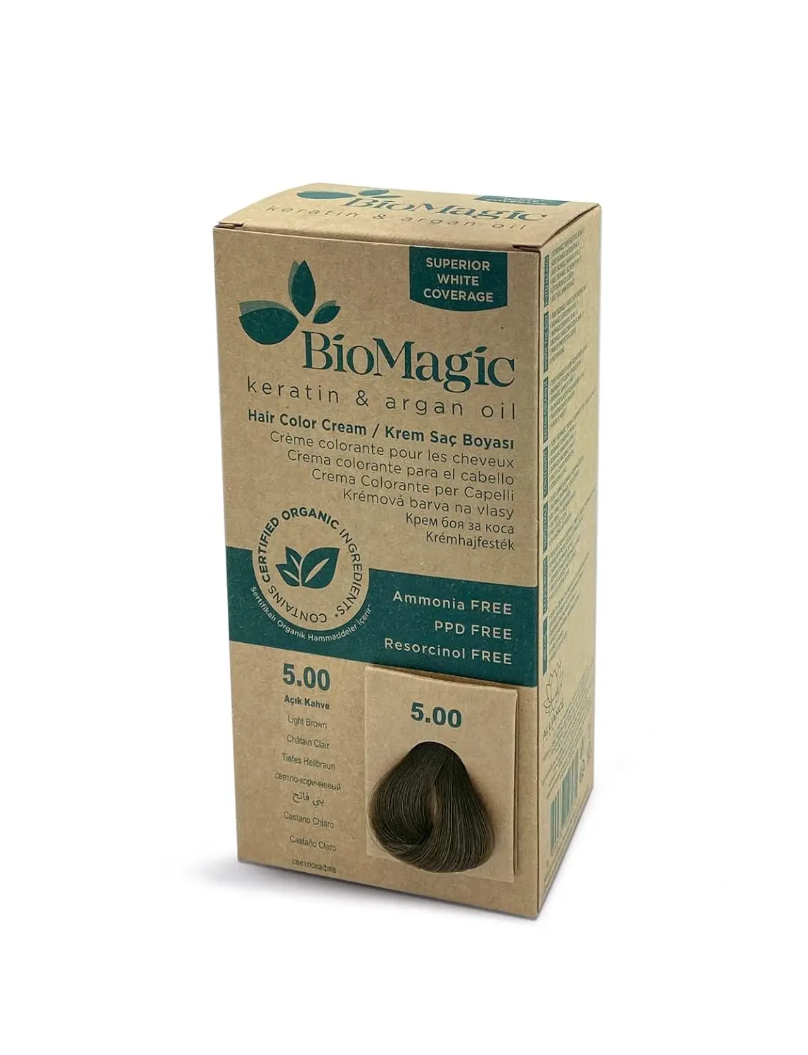 Tube of Biomagic 3/00 dark brown hair color for a chemical-free hair dyeing experience.