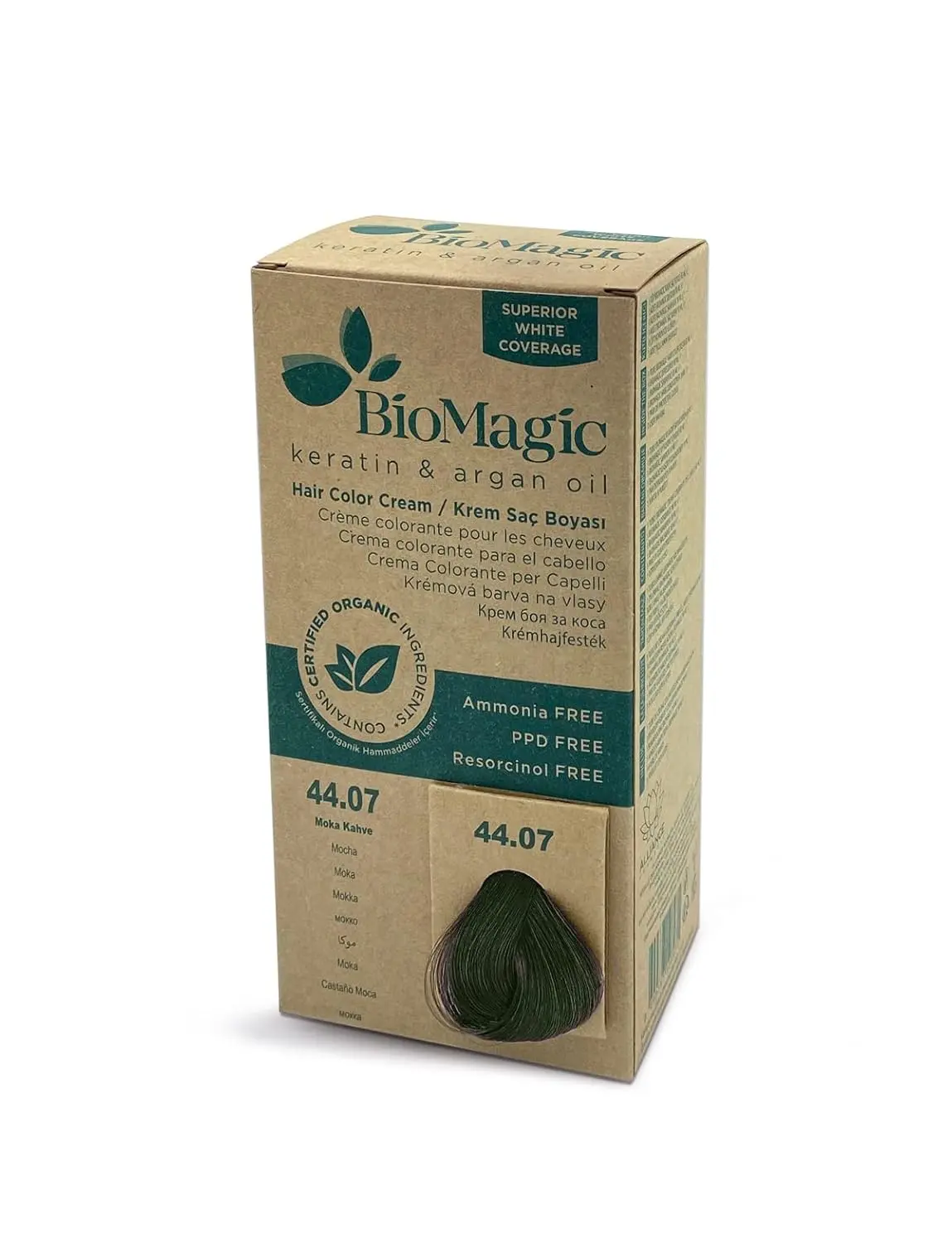 Biomagic Mocha hair color offers gentle and effective hair coloring with hygienic packaging, refer to the box for usage.