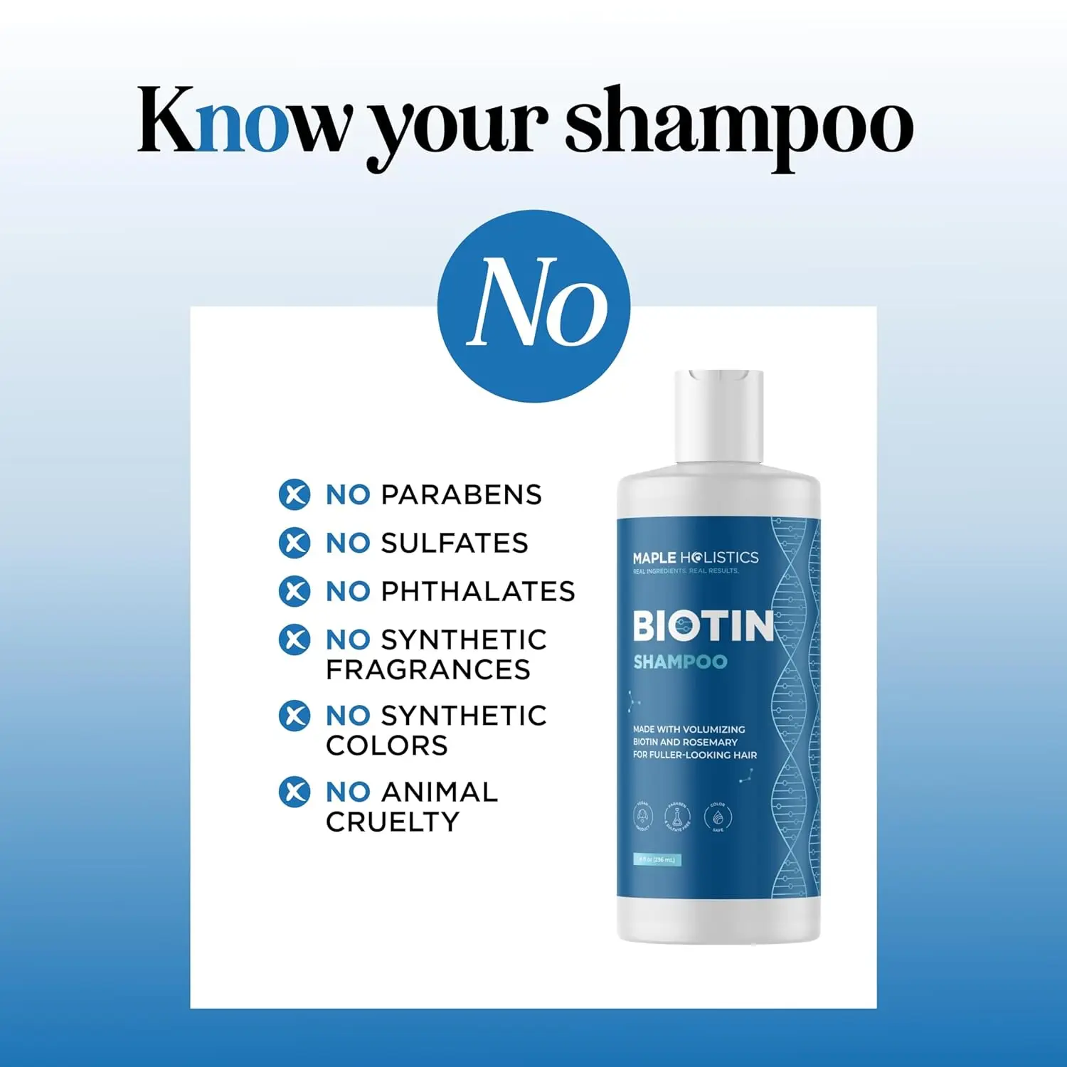 This biotin shampoo with rosemary and argan oil promotes hair growth and reduces hair loss for thicker, fuller hair.