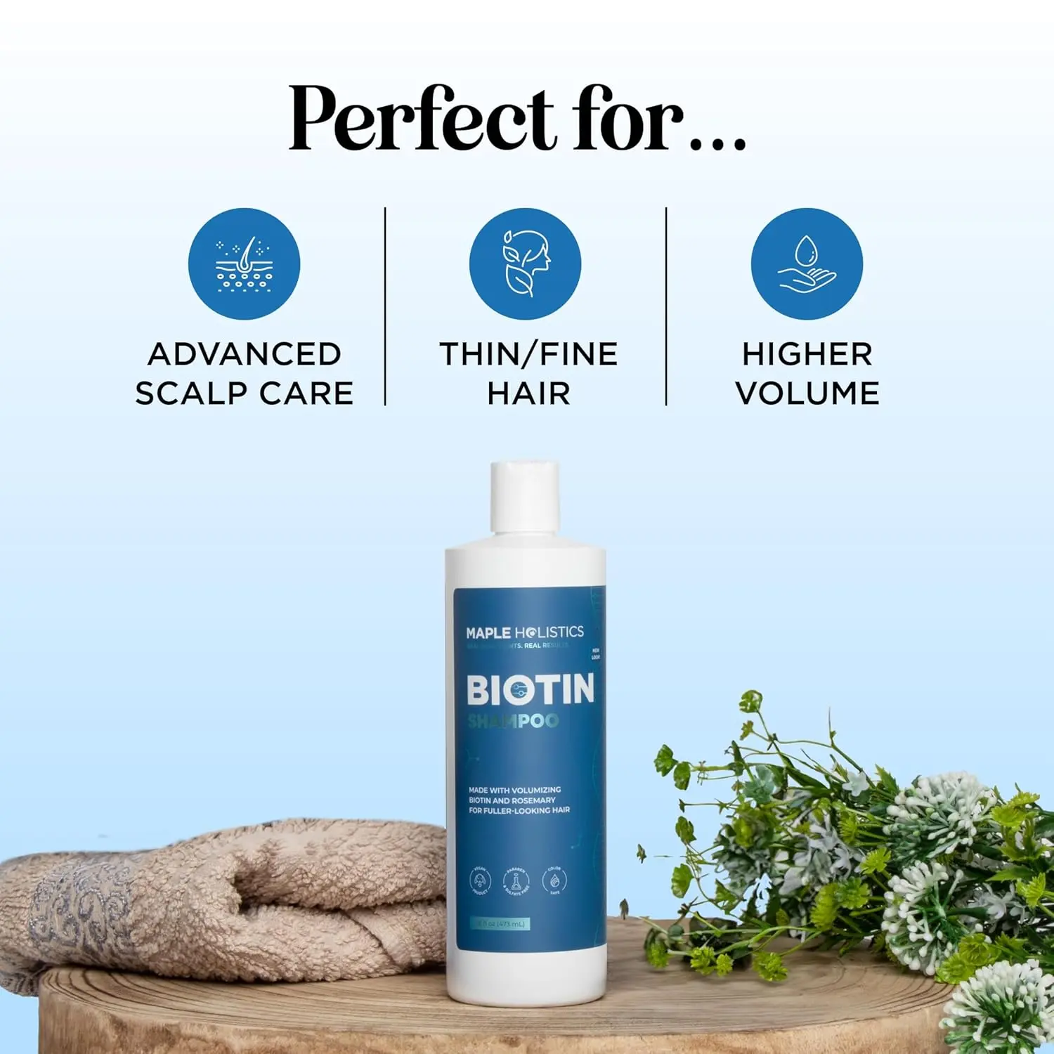 This biotin shampoo with rosemary and argan oil promotes hair growth and reduces hair loss for thicker, fuller hair.