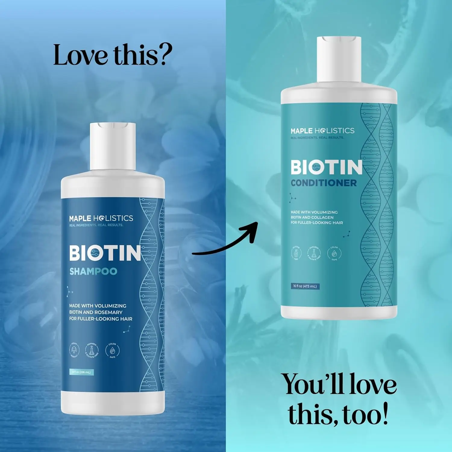 This biotin shampoo with rosemary and argan oil promotes hair growth and reduces hair loss for thicker, fuller hair.