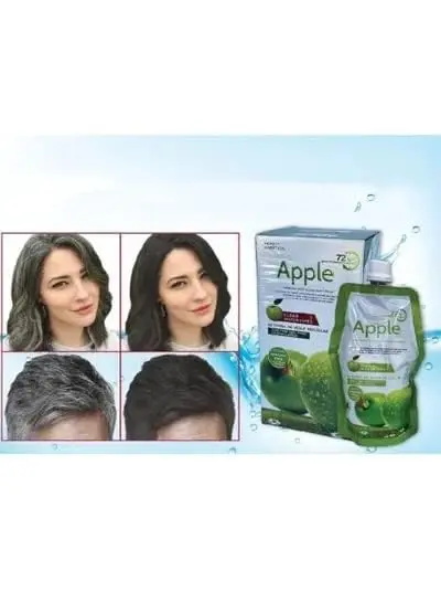 This ammonia-free apple black hair cream with natural herbal extracts provides full gray hair coverage, leaving hair soft, glossy, and naturally black for men and women.