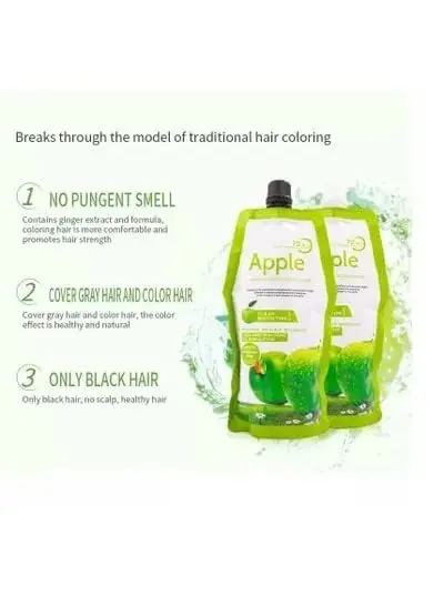 This ammonia-free apple black hair cream with natural herbal extracts provides full gray hair coverage, leaving hair soft, glossy, and naturally black for men and women.
