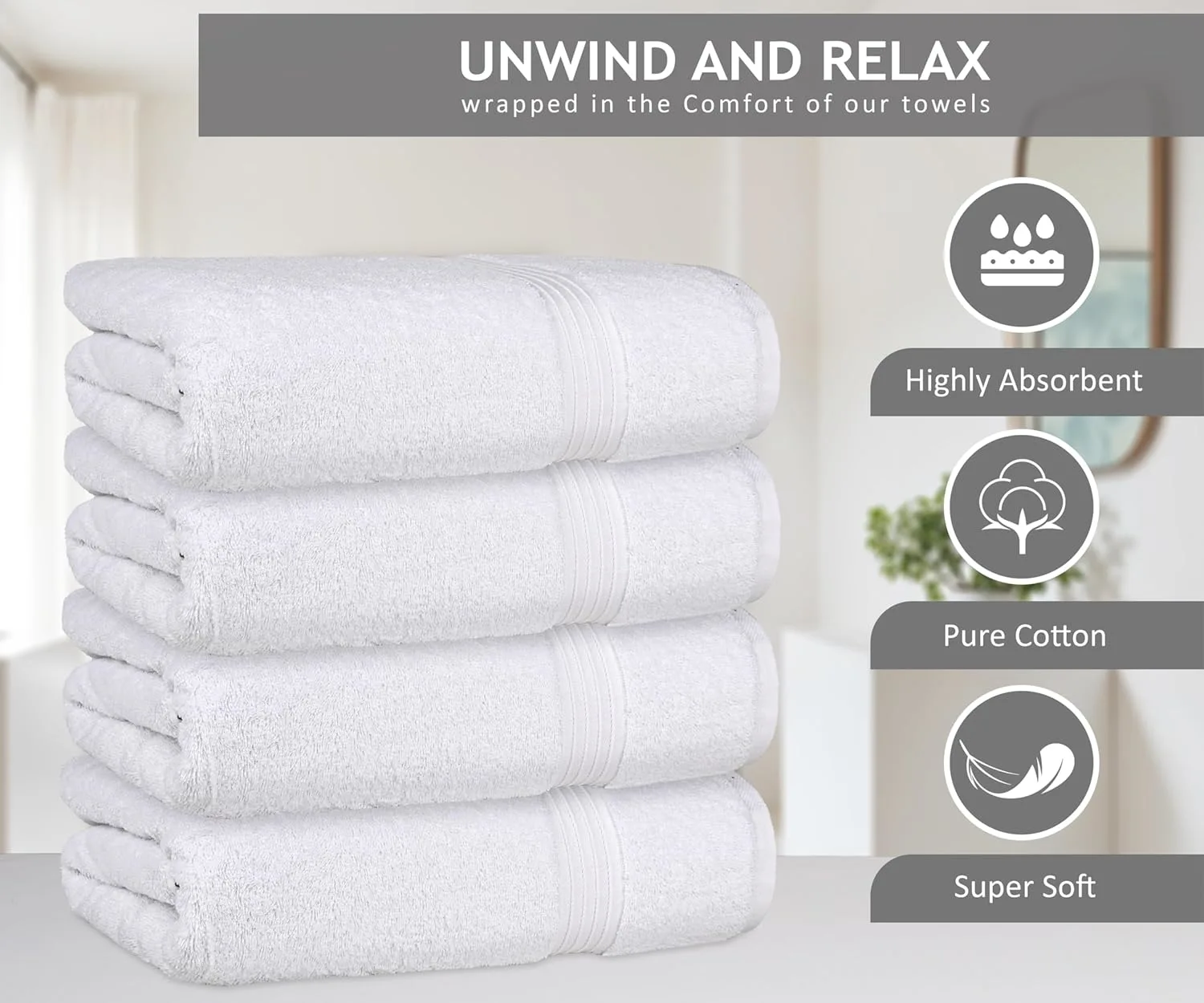 Bliss Casa Bath Towels - 4 Pack Combed Cotton - Image 2