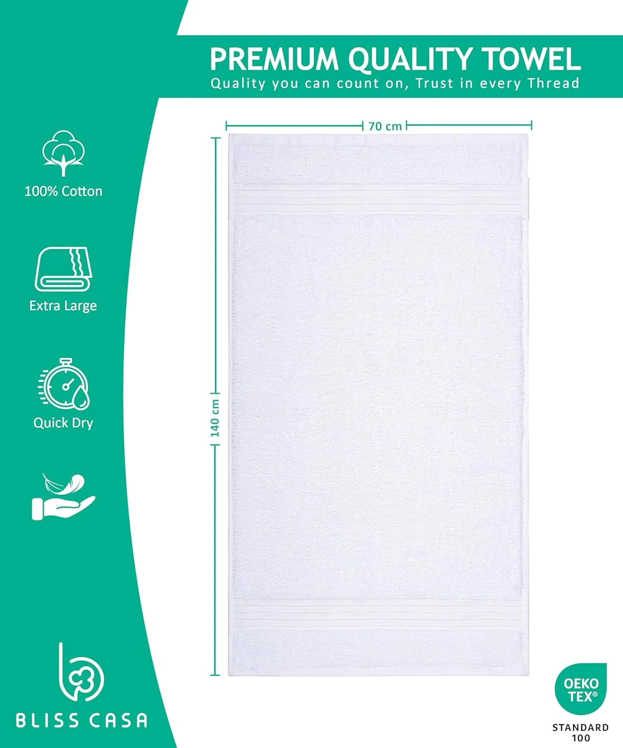 Bliss Casa Bath Towels - 4 Pack Combed Cotton - Image 4