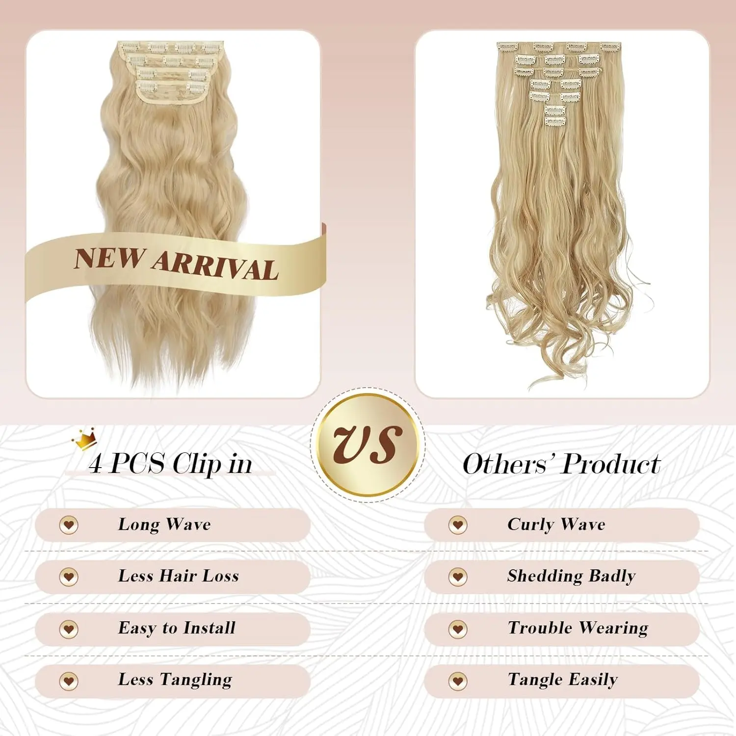 This long wavy blonde wig for women features a middle part and natural look, made with high-temperature synthetic hair for comfortable, all-day wear and versatile styling.