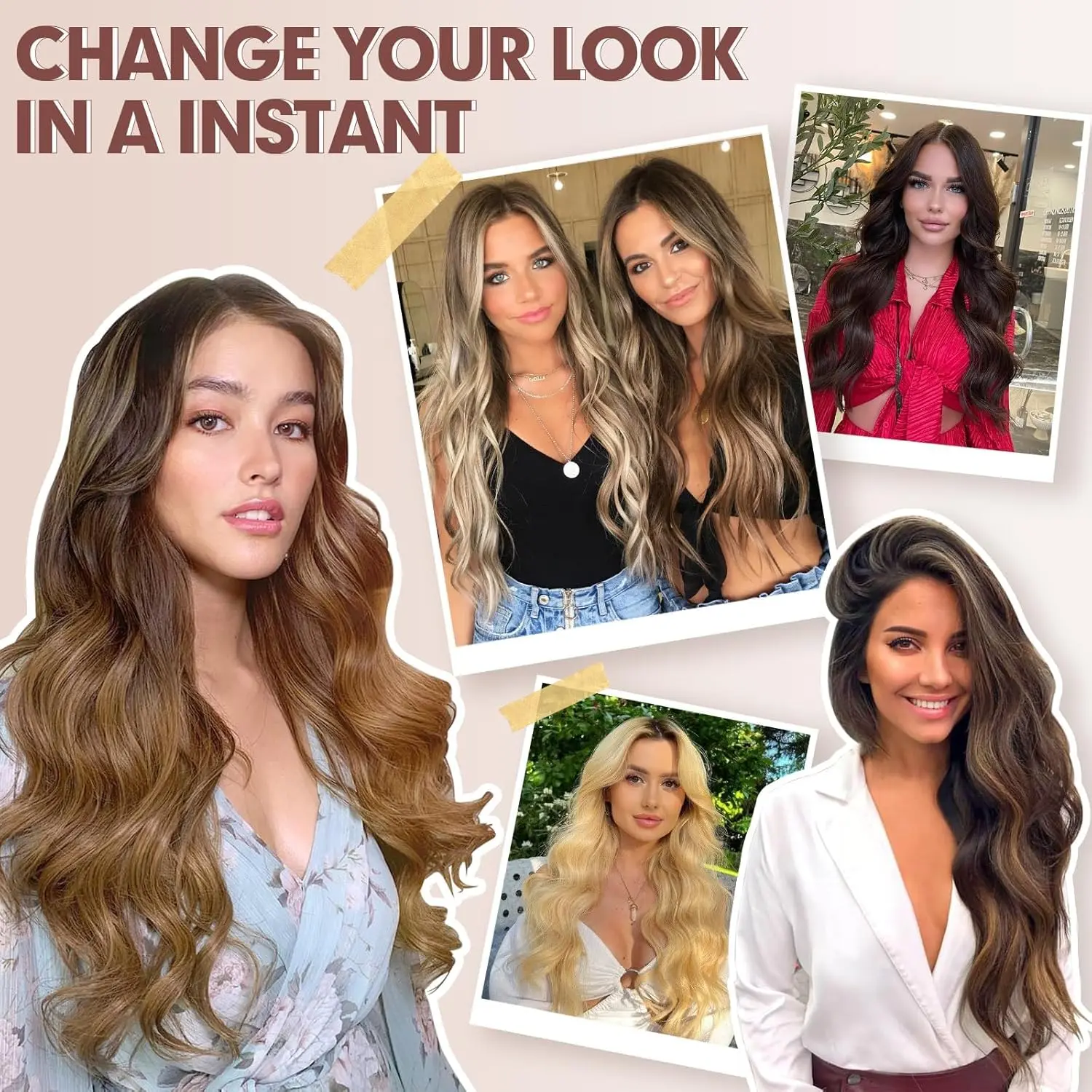 This long wavy blonde wig for women features a middle part and natural look, made with high-temperature synthetic hair for comfortable, all-day wear and versatile styling.