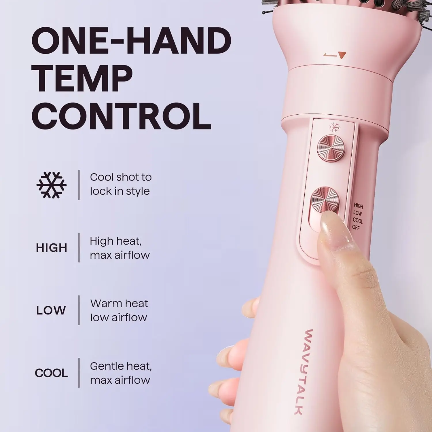 Pink 5-in-1 hot air brush set with interchangeable heads for creating curls, volume, straightening, and smooth styles.
